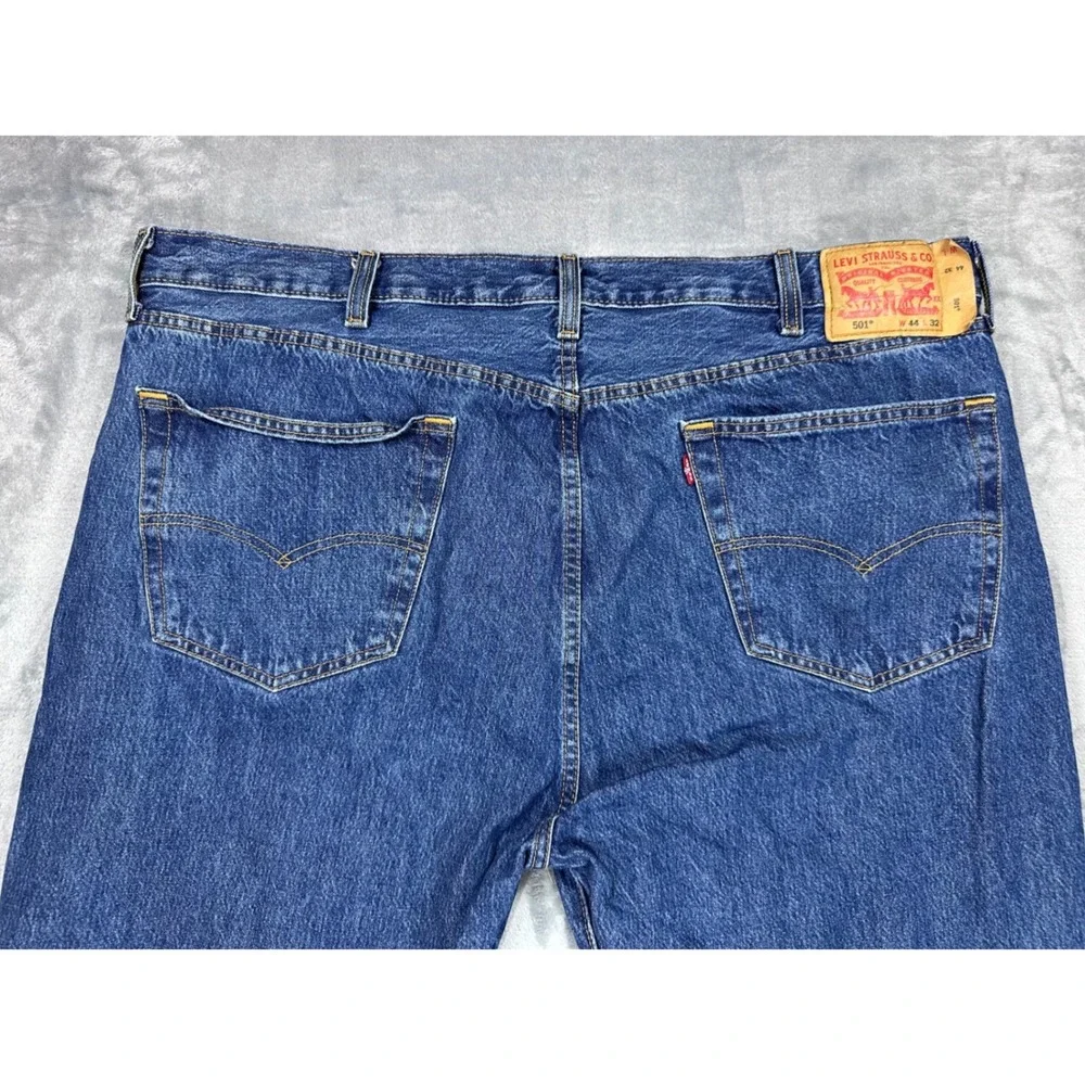 Levis 501 Original Fit Mens Blue Denim Straight Leg Button Fly Jeans 44x32